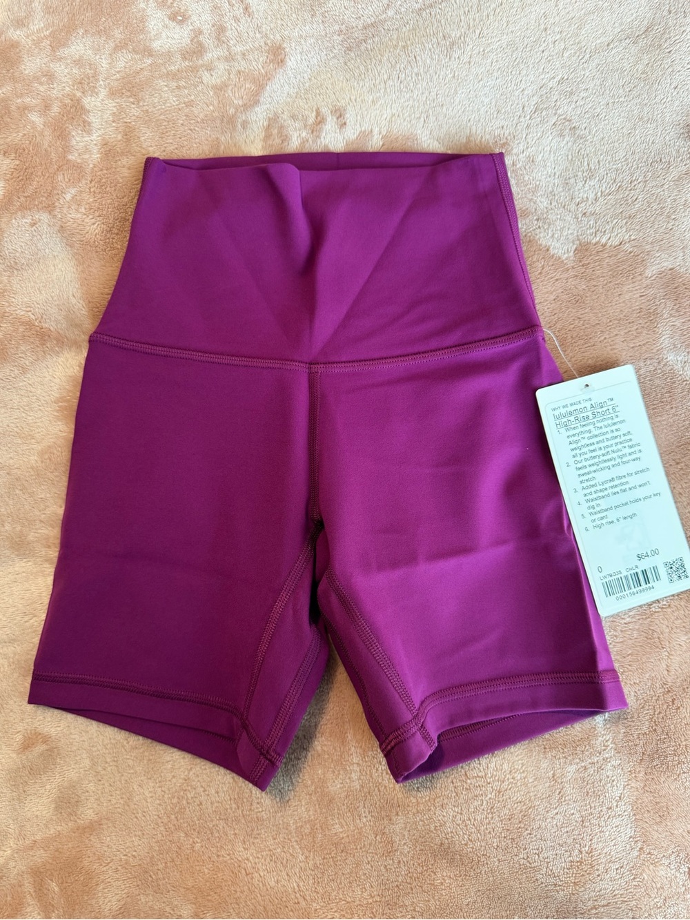 NWT Lululemon Align High Rise 6” Shorts, Magenta Purple, Size 0